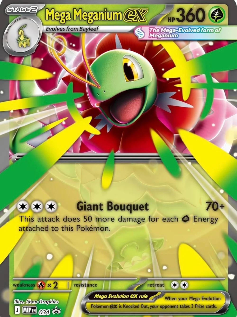 Pokemon Mega Meganium EX Trading Card Box - Green, Yellow, Pink